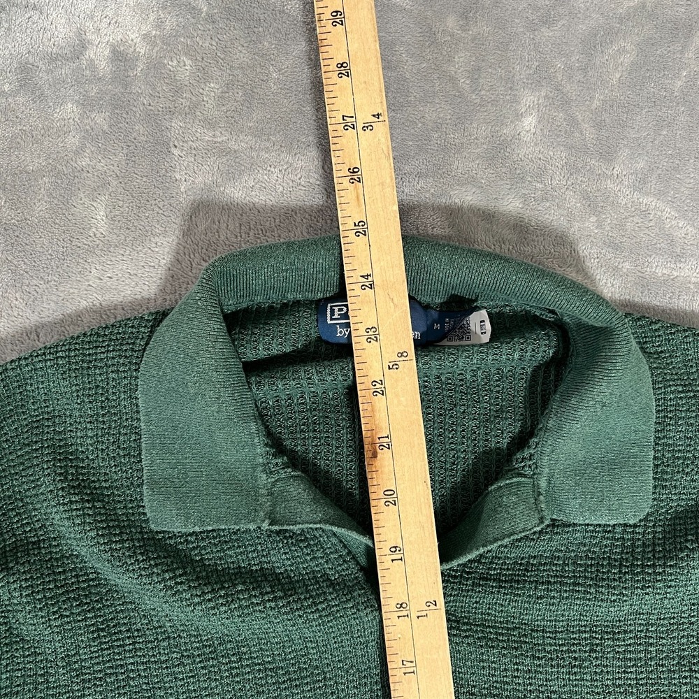 Polo Ralph Lauren Mesh Knit Linen Johnny Collar Sweater Mens Medium Green Shirt - Picture 11 of 12
